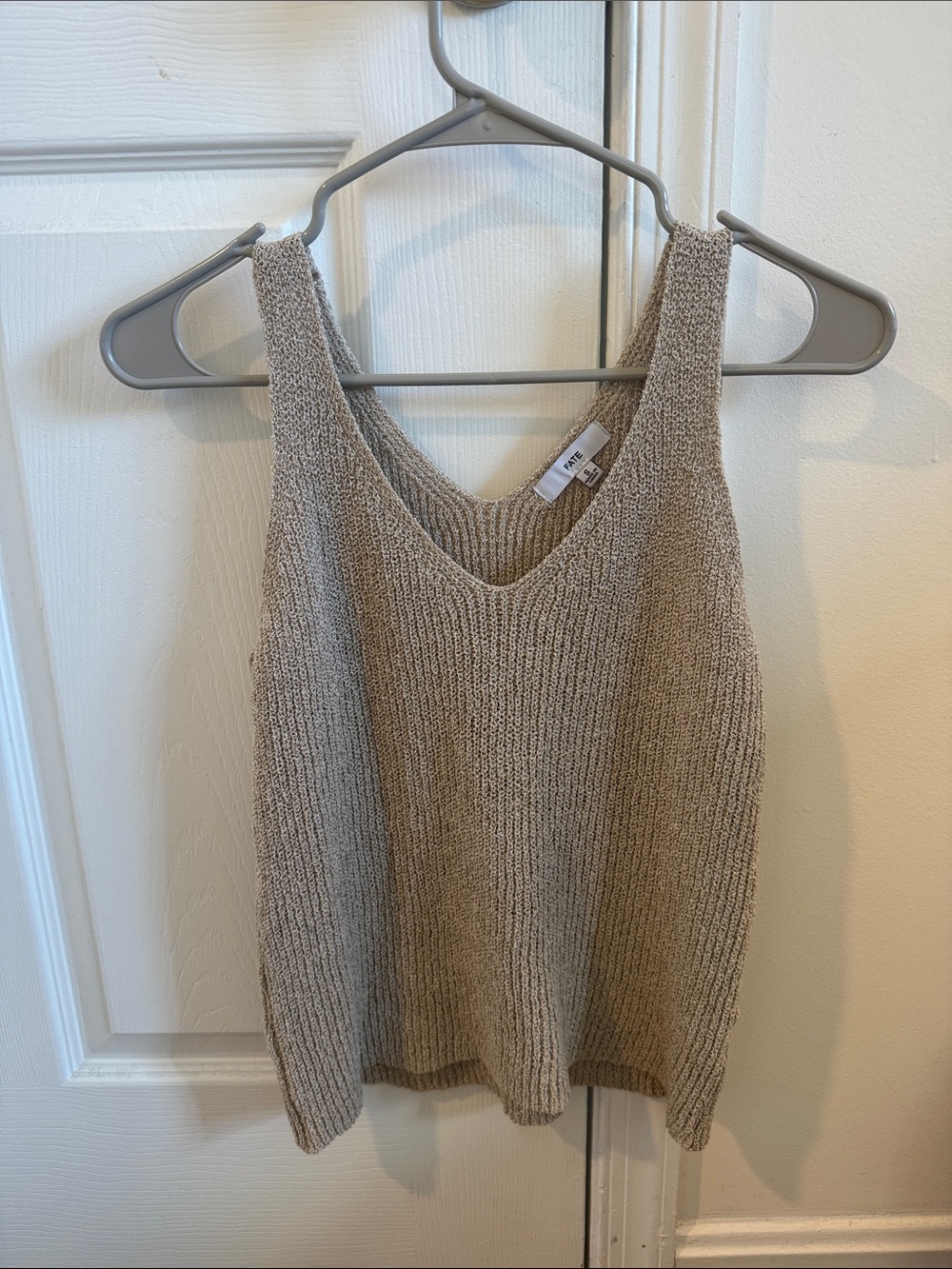 Fate Knit V-Neck Tank Top in Beige